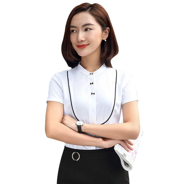 女韓版顯瘦修身OL正裝工裝工作服女士上衣白領面試裝職業裝白襯衫
